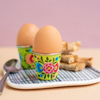 Ian Snow Handpainted Kashmiri Egg Cup - Lime