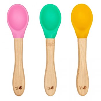 Wild & Stone Baby Bamboo Weaning Spoons - Pink, Green & Yellow - Set of 3