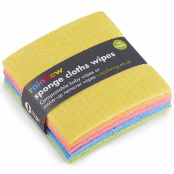 ecoLiving Compostable Mini Sponge Cloths - Rainbow - Pack of 12