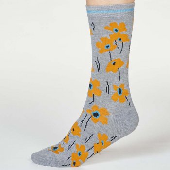 Thought Grey Marle Peggie Floral Socks - UK 4-7