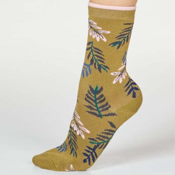 Thought Herb Green Mable Leaf Socks - UK 4-7