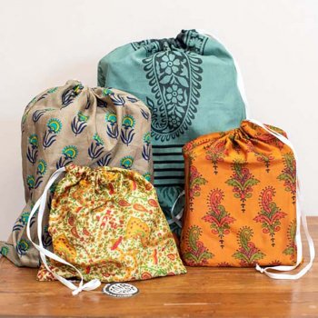 Recycled Sari Gift Bags - Set of 4
