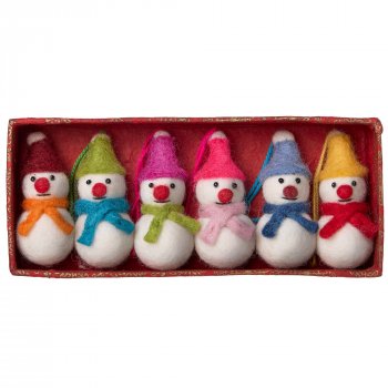 Mini Felt Snowman Hanging Decorations - Set of 6