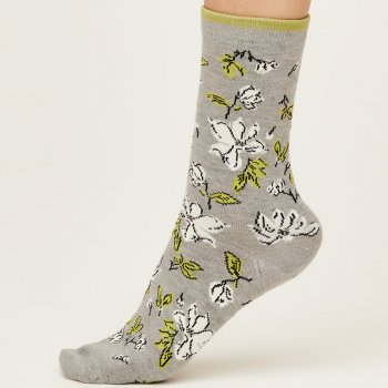 Thought Mid Grey Marle Sketchy Floral Bamboo Socks - UK4-7