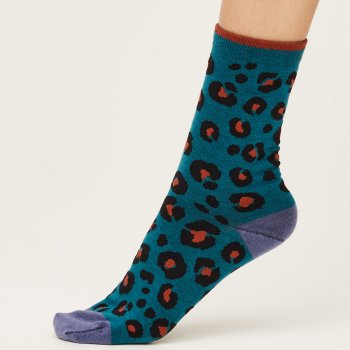 Thought Lagoon Blue Leopard Print Organic Cotton Socks - UK4-7