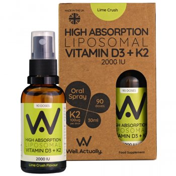 Well Actually High Absorption Liposomal Vitamin D3   K2 2000IU Oral Spray - Lime Crush - 30ml