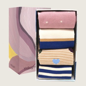 Thought Spot & Stripe Bamboo Socks Gift Box - 4 Pairs - UK4-7