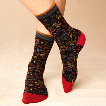 Nomads Winter Floral Socks - Black - UK 4-8