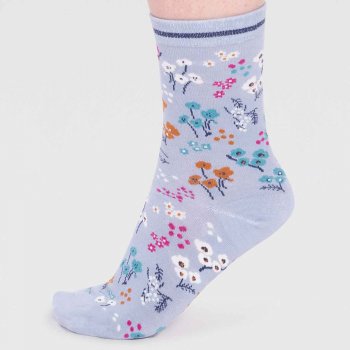 Thought Laney Organic Cotton Floral Socks - Foam Blue - UK 4-7