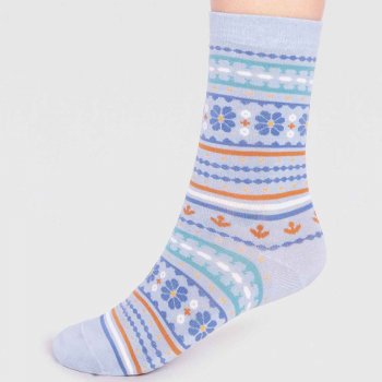 Thought Waverly Organic Cotton Floral Socks - Foam Blue - UK4-7