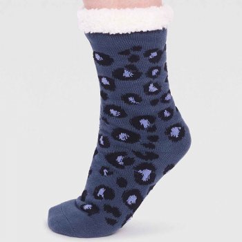 Thought Sabel Organic Cotton Animal Cabin Socks - Slate Blue - UK 4-7