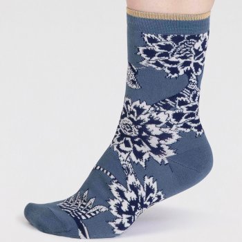 Thought Freja Organic Cotton Abstract Flower Socks - Misty Blue - UK4-7