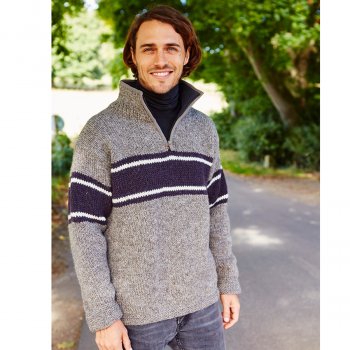 Retro Stripe Half Zip - Grey