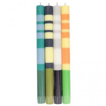 Fair Trade Eco Stripe Dinner Candles - Greens & Yellows