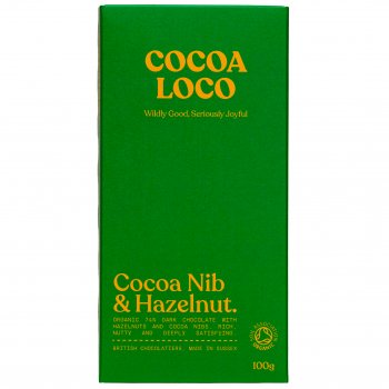 Cocoa Loco Organic Dark Chocolate, Cocoa Nibs & Hazelnut Bar - 100g