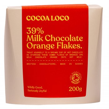 Cocoa Loco Organic Milk Chocolate & Orange Drinking Flakes - 200g