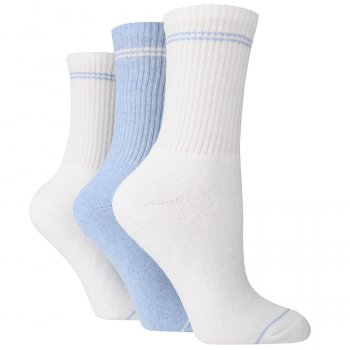 Tore White & Light Blue Stripe Crew Sports Socks - UK4-8 - 3 Pairs