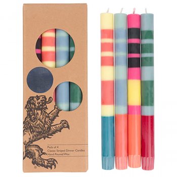 Fair Trade Eco Stripe Dinner Candles - Reds & Blues - Pack of 4
