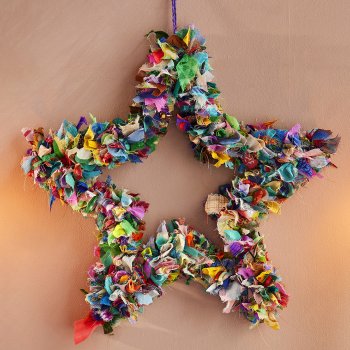 Recycled Star Sari Wreath - 30 x 6cm