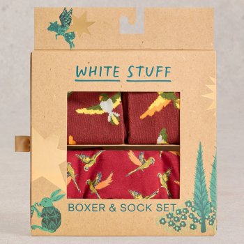 White Stuff Organic Boxers & Socks Gift Set - Birds