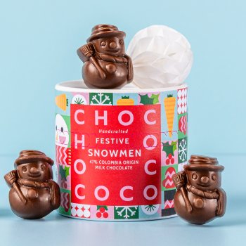 Chococo 47 percent  Colombia Milk Chocolate Mini Snowmen in a Tube - 100g