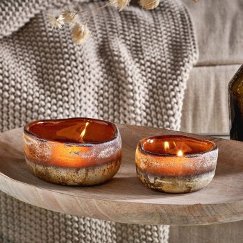 Janka Glass Tealights - Dark Amber - Set of 2