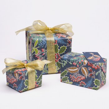Recycled Wrapping Paper & Tags - Blue Frosted Leaves - Pack of 4