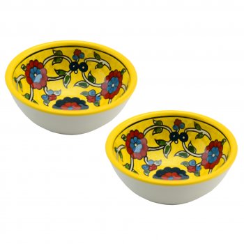 Hand Painted Ceramic Dipping & Spice Bowl - Hamra Zuma Yellow - Set of 2