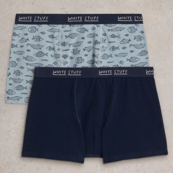 White Stuff Plain & Print Boxers - Navy Multi - Pack of 2