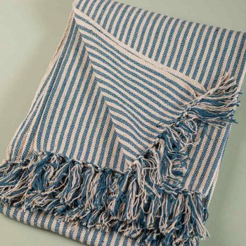 Ian Snow Recycled Striped Throw - Blue