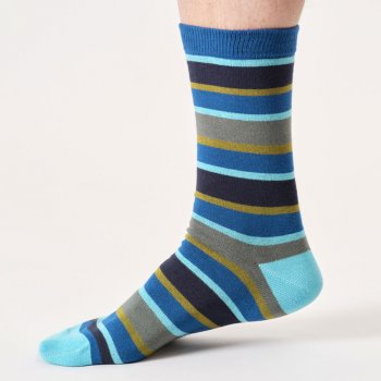 Thought Rugby Stripe Organic Cotton Crew Socks - Deep Blue - UK7-11