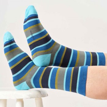 Thought Rugby Stripe Organic Cotton Crew Socks - Deep Blue - UK7-11