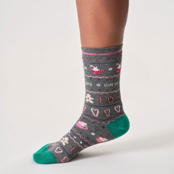 Thought Christmas Jumper Organic Cotton Socks Hanging Gift - Dark Grey Marl - UK4-7