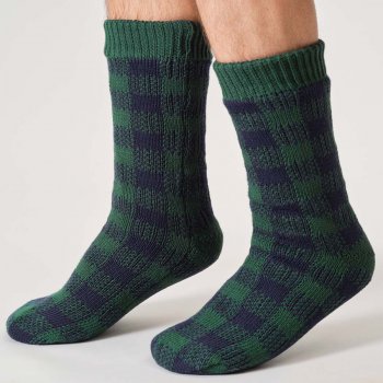 Thought Gingham Cosy Cabin Socks - Dark Green - UK7-11