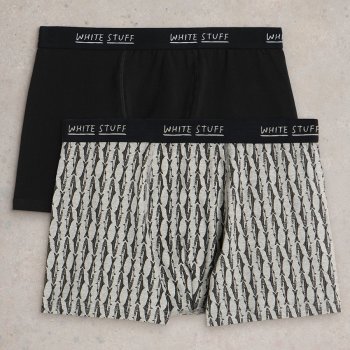 White Stuff Hove Print & Plain Organic Boxers - Black - 2 Pairs