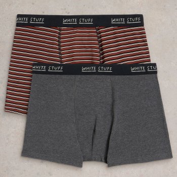 White Stuff Hove Stripe & Plain Organic Boxers - Red - 2 Pairs