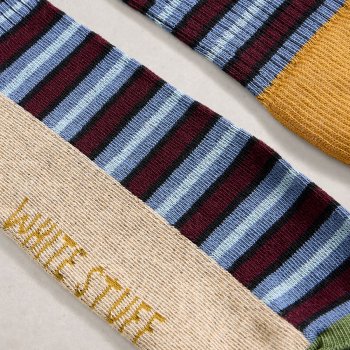 White Stuff Rib Stripe Organic Ankle Socks - Blue