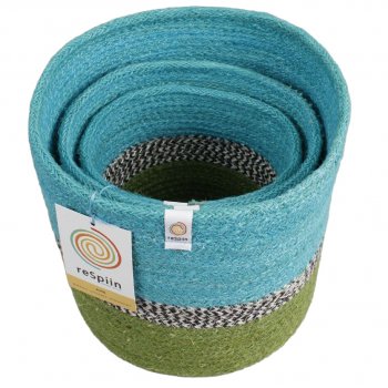 Respiin Jute Zigzag Basket Set - Ocean