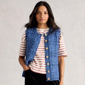 White Stuff Maxine Recycled Button Up Tank Top - Mid Blue