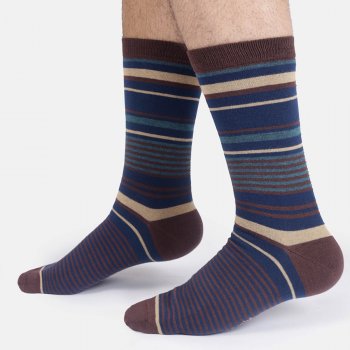 Thought Variated Stripe Bamboo Crew Socks - Brown - UK7-11