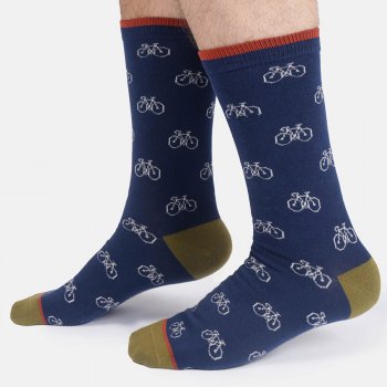 Thought Simple Bike Bamboo Crew Socks - Midnight Blue - UK7-11