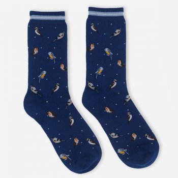 Thought Birds Organic Cotton Socks in a Birdhouse Gift Box - Ink Blue - UK4-7