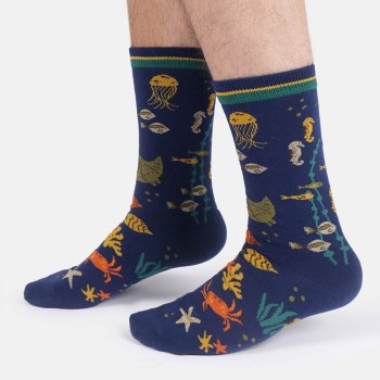 Thought Under the Sea Organic Cotton Crew Socks - Midnight Blue - UK7-11