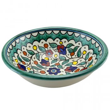 Floral Bright Hand Painted Ceramic Serving Bowl - Turquoise