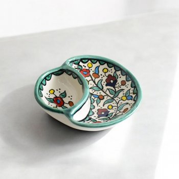 Floral Bright Hand Painted Ceramic Olive Plate - Turquoise