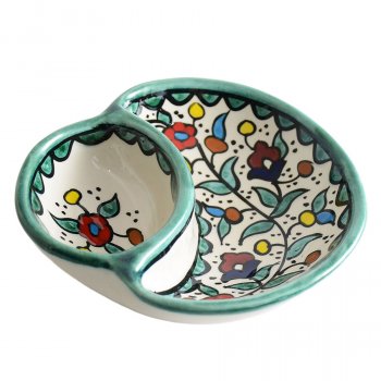 Floral Bright Hand Painted Ceramic Olive Plate - Turquoise