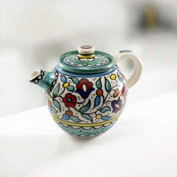 Floral Bright Hand Painted Ceramic Teapot - Turquoise