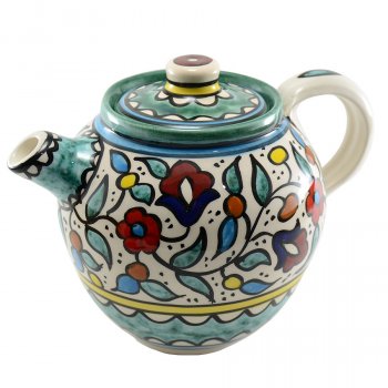 Floral Bright Hand Painted Ceramic Teapot - Turquoise