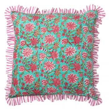 Sanganeri Block Printed Cushion Cover - Sea Green
