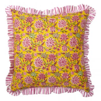 Sanganeri Block Printed Cushion Cover - Yellow